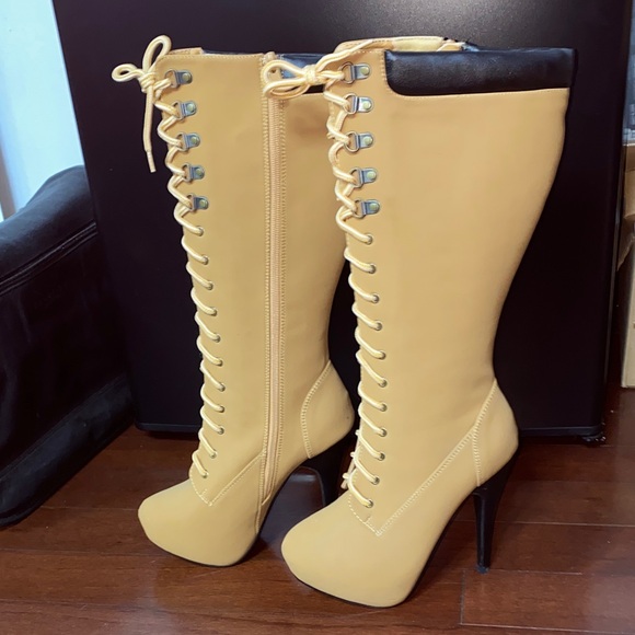 Tan Lace-Up Knee-High Boots - Picture 1 of 7